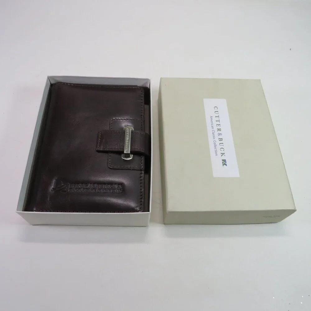 Vtg Cutter and Buck Genuine Leather Travel Wallet w Large Pocket & Notepad w Box